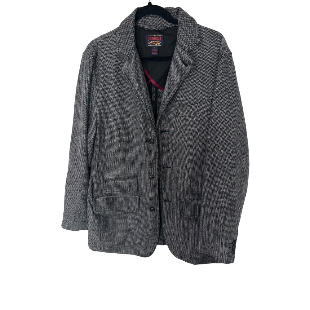 Cremieux 1971 Mens Grey Herringbone Wool Blend Blazer Sport Coat Jacket Large